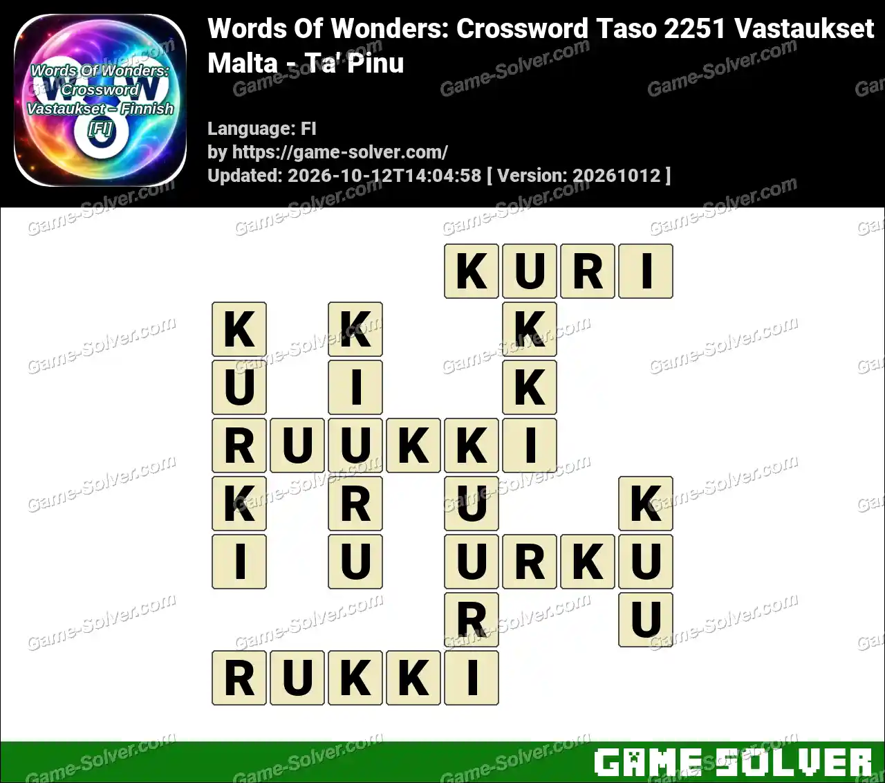 Words Of Wonders: Crossword Taso 2251 Vastaukset – Malta – Ta’ Pinu